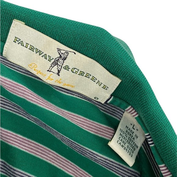 Fairway Greene Large Men's Golf Polo Stripe Shirt Green White Short Sleeve Large - Picture 5 of 6